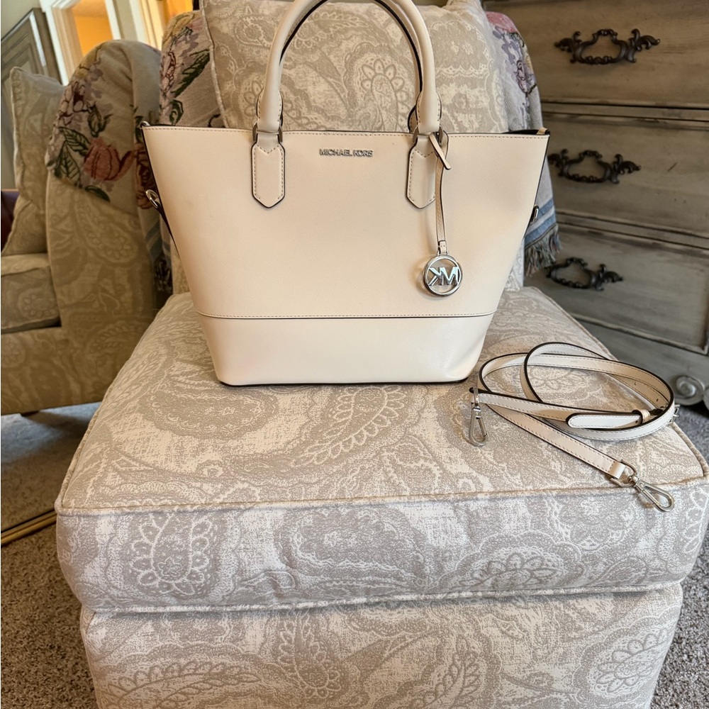 Michael Kors White Trista Satchel Tote Bag